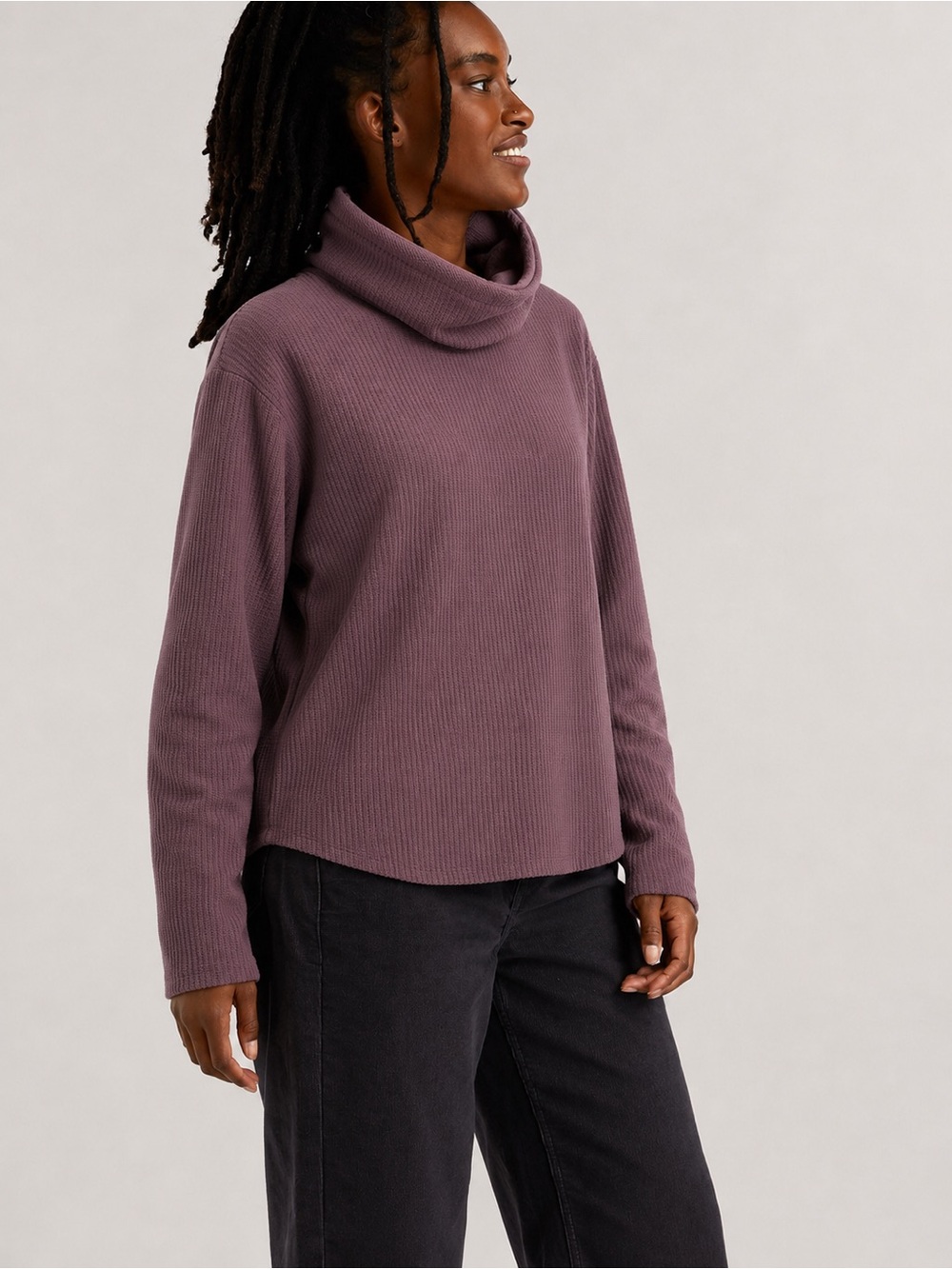 Youer Micro Grid Fleece Funnel Neck Pullover Sweatshirt Womens Size Small *X